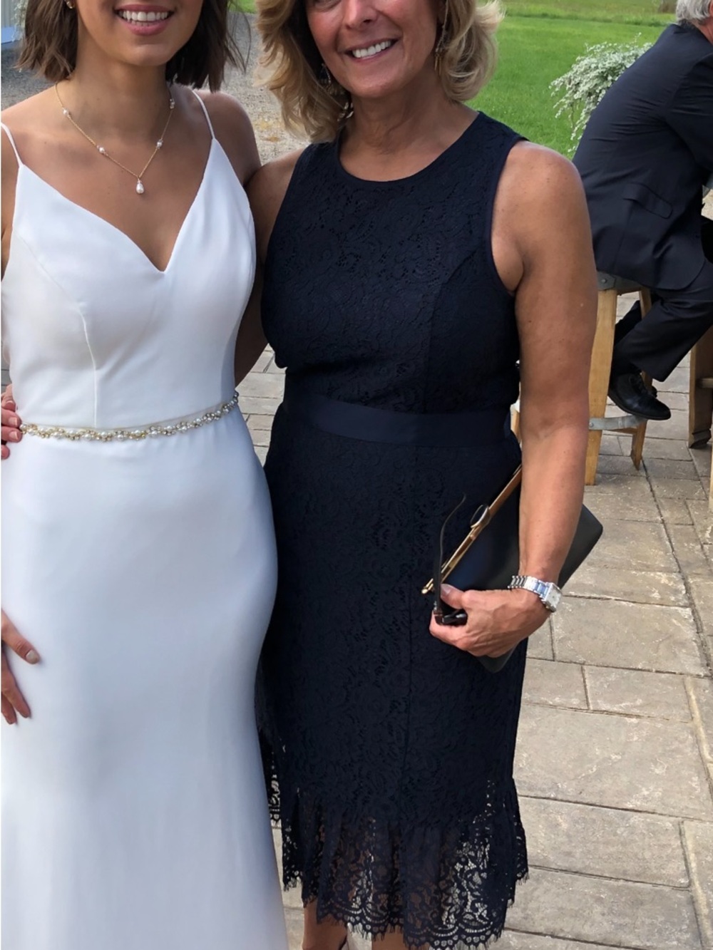 Classic Navy Lace Sheath Dress - midi length from Banana Republic
